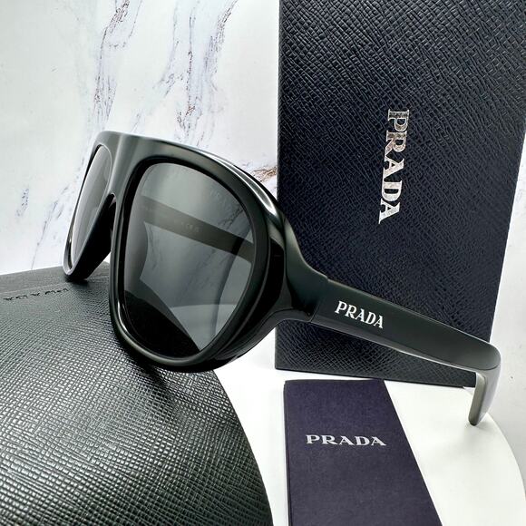 New PRADA Sunglasses PR C05S 16K08Z Black 2025 Collection Aviator Shield Mask - Picture 8 of 16